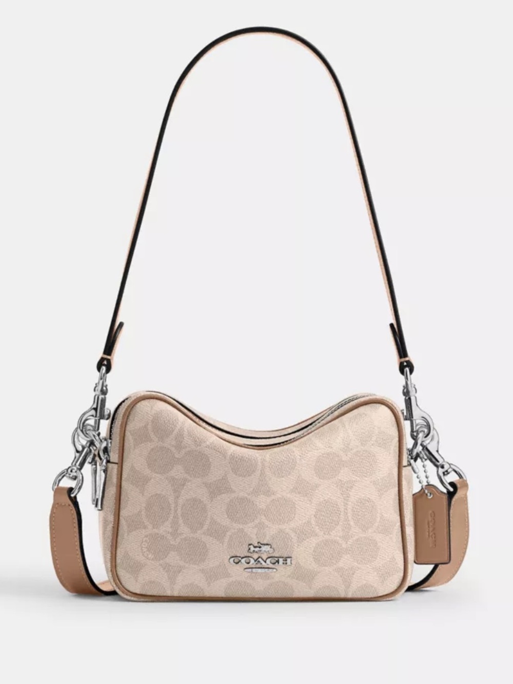 Coach Beige Signature Jacquard Shoulder Bag with Tan Trim NWT